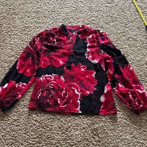 White House Black Market Floral Red and Black Women's Top M
